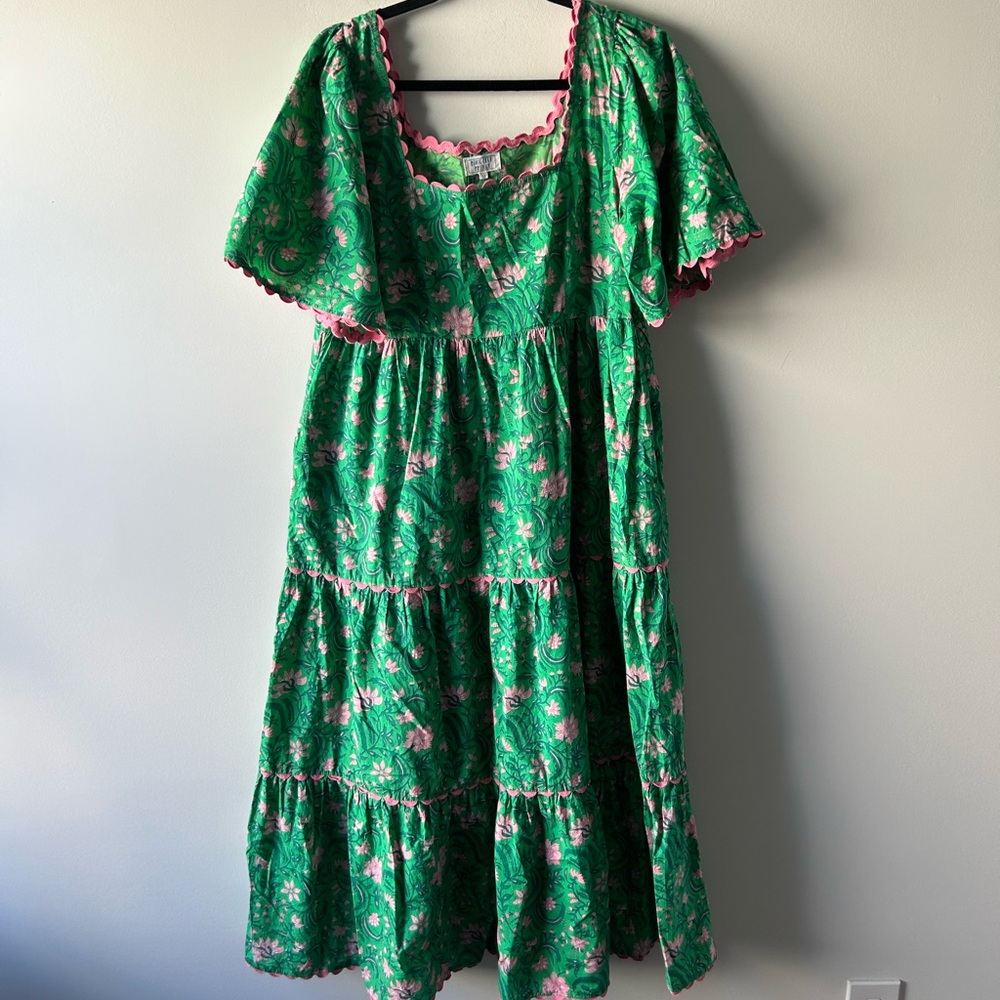Pink City Prints green and pink printed 100% cotton dress